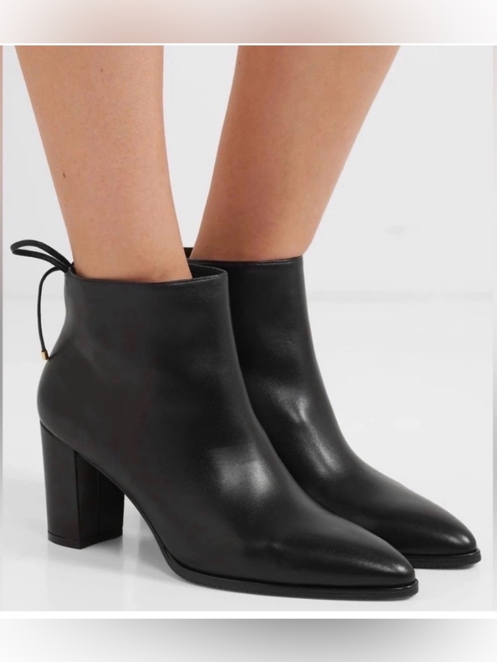 Stuart Weitzman Tieback 75 Black Leather Booties | Size 10 | Excellent Condition